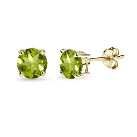 Yellow Gold Flashed Sterling Silver Peridot 6mm Round-Cut Solitaire Stud Earrings