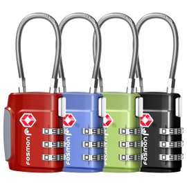 Fosmon TSA Approved Luggage Locks, Cable Suitcase Travel Lock, 3 Digit Long Shackle Combination Padlock, Wire Lock for Gym Locker, Backpack Anti Theft