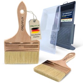 ORGAFLIX Professional Brush Set with Paint Tray 15 x 30 cm and 2 Inserts, Surface Brush 120 mm + 100 mm, Painter's Brush for Oil, Varnishes, Glaze, Restoration, Staining, Acrylic, Chalk Paint, Perfect