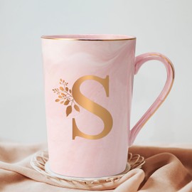 Joymaking Personalisierte Tasse mit Buchstaben Kaffeetasse mit Blumen Motiv, Namen Initiale persönliche Geschenke Kaffeetasse für Frauen Freundin, S - 400ml Rosa
