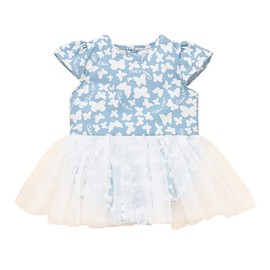 stylesilove Baby Toddler Girls Butterfly Print Flutter Sleeve Relaxed Romper Tutu Dress Princess Summer Dressy Outfit (12 Months, Blue)