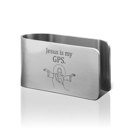 PUVOXHO Jesus is My GPS Engraved Stainless Steel Car Visor Clip, Travels Visor Car Accessories, Driving Safety Prayer Religious Gifts for Dad Husband Grandpa, Funny Christian Gifts for Family Friend
