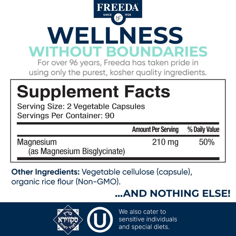 Freeda Magnesium Glycinate | High Absorption Chelated Magnesium | No