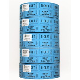 INDIANA TICKET CO. 10,000 Blue CONSECUTIVELY Numbered Raffle Ticket Roll. 5 Rolls of 2,000, for Classroom Rewards, Events, Fundraisers, Door Entry, Raffles, Prizes, Drink/Food Tickets, & More