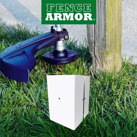 Fence Armor Galvanized Steel Pro-Series Post Guard | 1 Pair 3.5” x 3.5” x 6” (White) | Protection Against String Trimmer & Lawn Maintenance Equipment Damage | Includes 4 USA Matching Screws
