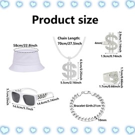 YMO 2000s Hip Hop Costume Kit, 80s 90s Rapper Costume Accessories Outfit for Men Women Old School Rapper Themed Party