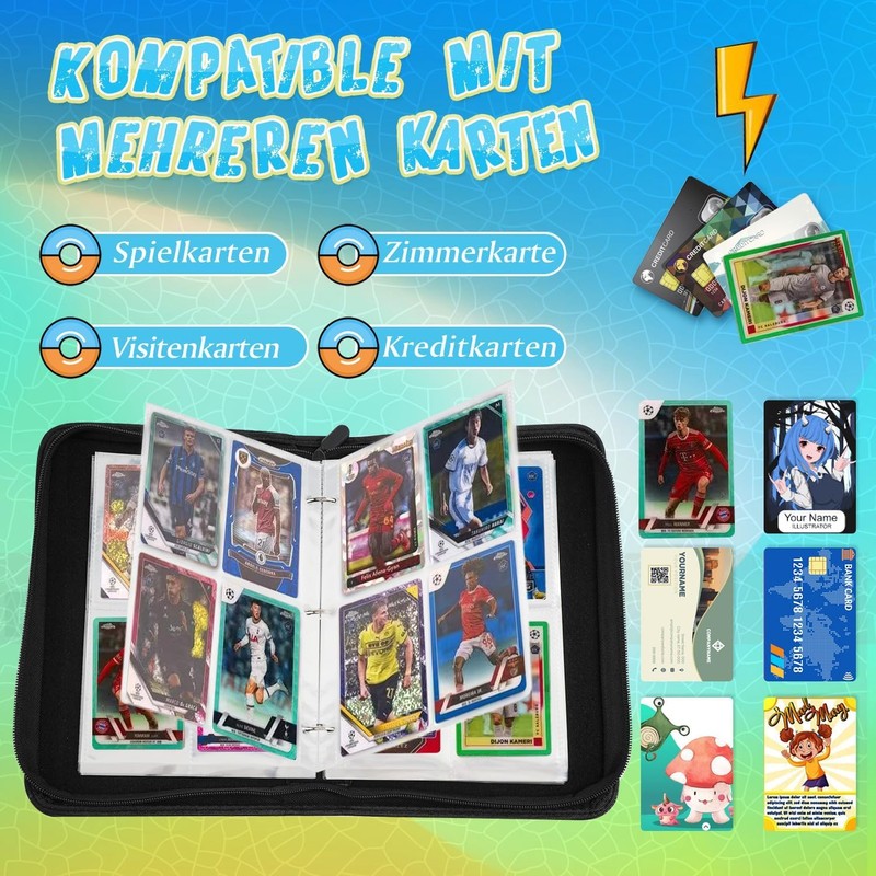 Football Trading Card Album, 400 Card Capacity, 50 Pages, Zip