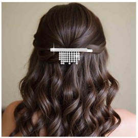 Aneneiceera Vintage Crystal Hair Clip Cz Fringe Hair Pin Clip Silver Tassel Rhinestone Hair Barrette Pin Cz Head Clip Headwear Wedding Decorative Headpieces Hair Accessories for Women