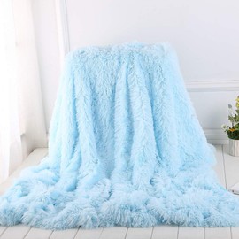 MYRU Plush Super Soft Blanket Bedding Sofa Cover Furry Fuzzy Fur Warm Throw Qulit Cozy Couch Blanket for Winter (51"x63", Light Blue)