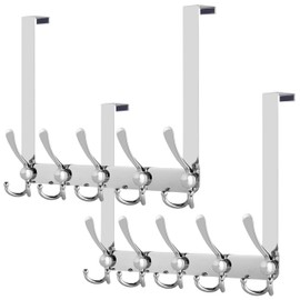 WEBI Over The Door Hooks,Triple Hooks for Hanging,Door Hanger,Over The Door Towel Rack,Door Coat Hanger Coat Rack for Clothes,Behind Bathroom,Chrome,2 Packs