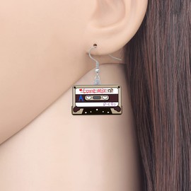 HUAGEO Acrylic Vintage Cassette Tape Earrings 80s 90s Retro Music Instrument Dangle Novelty Jewelry For Women Charms Gifts (White)