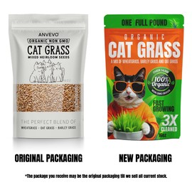 Organic Cat Grass | Non GMO Mixed Heirloom Seeds | Wheatgrass - Oat Grass - Barley Grass Blend (16oz)
