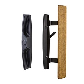 FPL Lanai Sliding Glass Door Handle and Mortise Lock Set with Oak Wood Pull in Black Finish, Standard 3-15/16” CTC Screw Holes, 1-1/2" Door Thickness