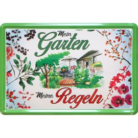 WOGEKA ART Retro Tin Sign - My Garden - My Rules - Funny Saying as a Gift Idea for Decoration, 20 x 30 cm, Made of Metal in Vintage Design 320