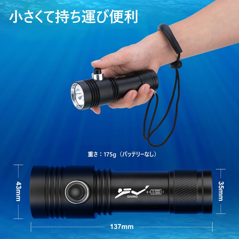 (Newest Model/2-Color Light Source) Diving Light, Underwater Light, 2600 Lumens,