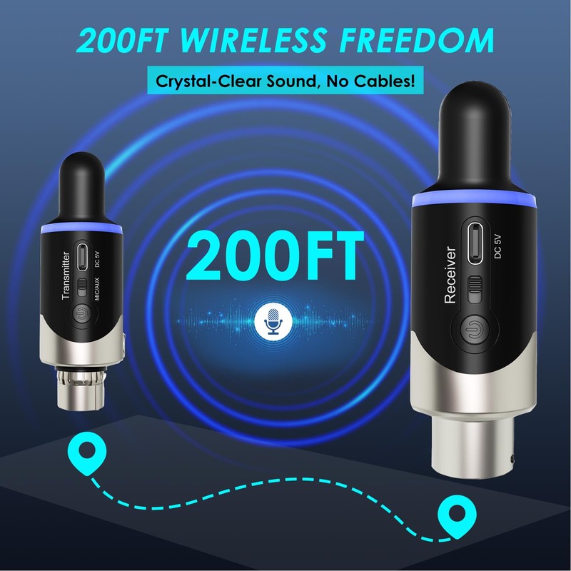 Sovvid UHF Wireless XLR Microphone Transmitter Receiver Plug-on Mic Adapter