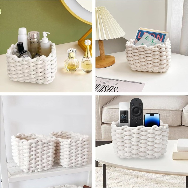 2 Pack Small Woven Baskets, Natural Cotton Rope Woven Baskets