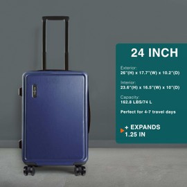 TRAVELARIM 24 Inch Luggage with Spinner Wheels, Hard Shell Suitcase with TSA Locks for Luggage, Travel Large Suitcase, Expandable Hard Shell Suitcases, Navy