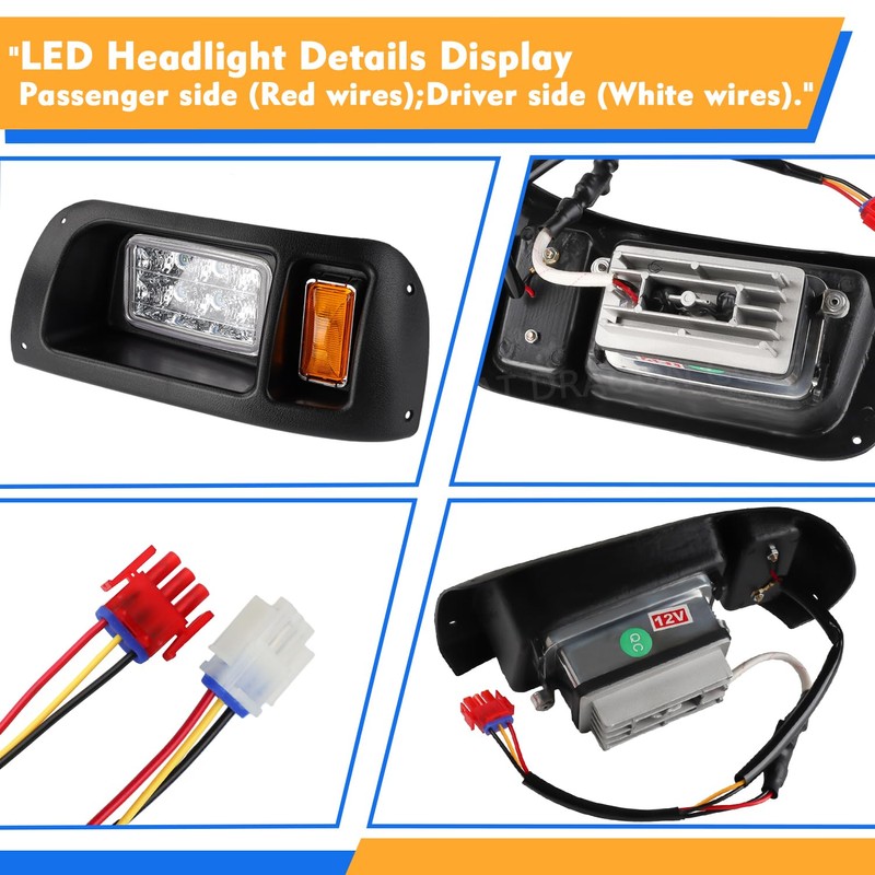 Panglong Club Car DS LED Headlight Kit with Adapter Wire,