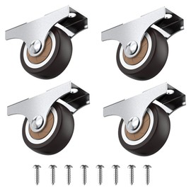 HOLKIE Heavy Duty Castor Wheels for furniture 32mm with Non Swivel Metal Top Plate Silent Rubbered Trolley Wheels Castors set of 4 Holding 45 Kg Ideal for toy chest, Under Bed Storages, File Cabinets