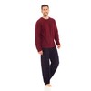 INSIGNIA Mens Fleece Long Sleeve Top Pyjamas Sets (Wine-Navy, XL)