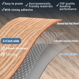 ZYJT Red Oak Edge Banding, 3/4 inch x 50ft roll of Real Wood Edge Banding Pre-glued Flexible, Veneer Tape Banding for Cabinet Repair Furniture Restoration