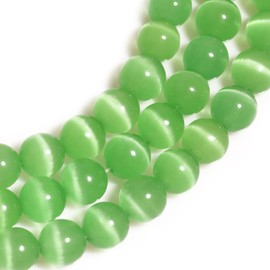 HAAMIIQII 45pcs 8mm Light Green Cat Eye Beads Round Loose Gemstone Beads for Jewelry Making Strand 15 Inch