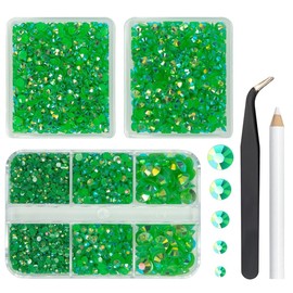 qiipii 3 Boxes 5070PCS Emerald Green AB Resin Rhinestones for Crafting Dark Green Flatback Jelly Resin Stones 2mm 3mm 4mm 5mm 6mm Non-Hotfix Diamonds Crystals Gems for Nails Tumblers Bottle DIY Crafts
