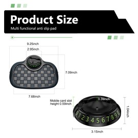 lekiliky Multifunction Car Anti-Slip Mat, Car Dashboard Storage Pad with 360 Degrees Rotating Adjustable Phone Holder & Parking Number Plate, Universal for Phone Key ID Card Sunglass (Black)