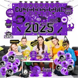 Class of 2025 Graduation Decorations Banner, Graduation Hanging Swirl,Balloons and Honeycomb Supplies for Graduation Party, Childrens Party Banners