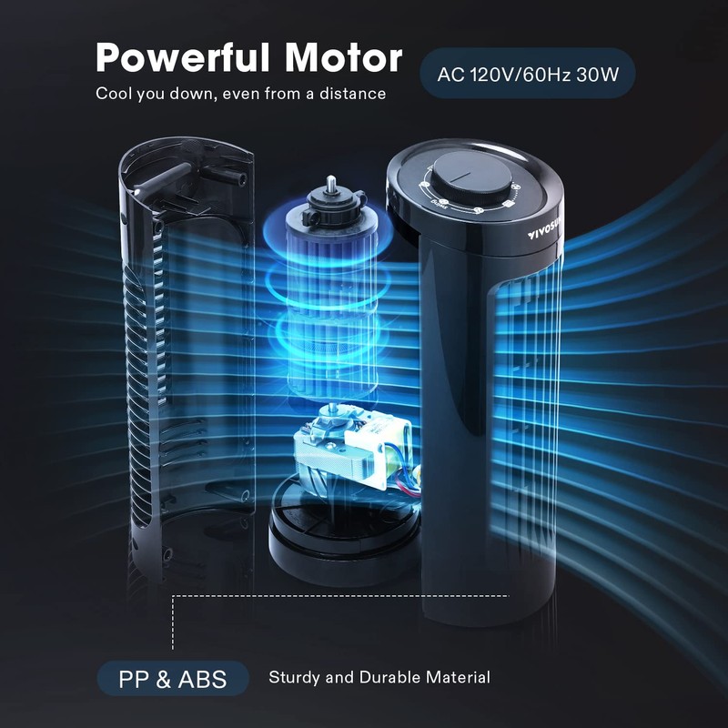 VIVOSUN 13'' Tower Fan, Bladeless Desk Fan with 3 Speeds