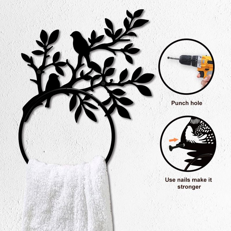 MAYJOYDIY Branch Limb Metal Towel Ring Bird Animal Towel Holder