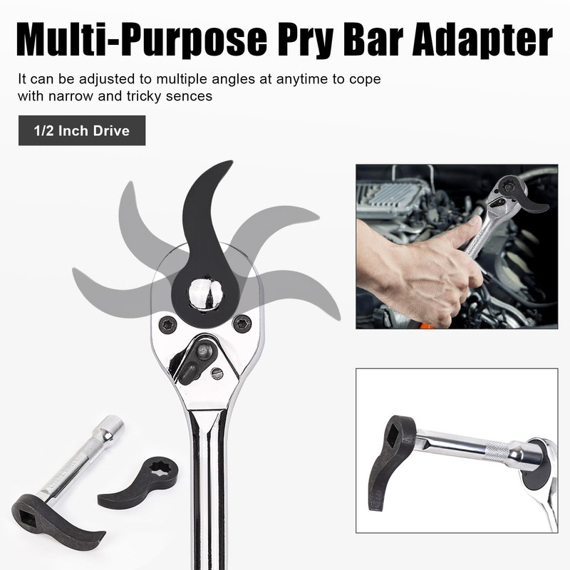 Updated Pry Bar Wrench Adapter - Juvaeny Adjustable Indexing Pry
