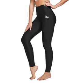 FitsT4 Sports Women's Swimming Leggings UPF 50+ High Waisted with Pockets Swim Pants Full Length Swimming Tights Sun Protective Black L