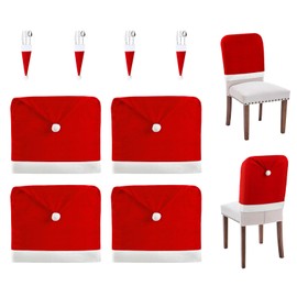 RichDeer Set of 4 Christmas Chair Covers, Christmas Decoration, Christmas Chair Cover with 4 Christmas Hats, Chair Cover, Chair Cover for New Year, Christmas Party