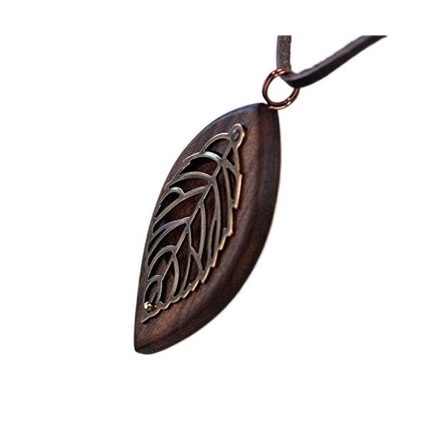 Wooden Original Aroma Pendant [Angel Vial] Tree Leaves (Antique Gold), Wood
