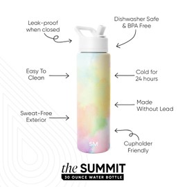 Simple Modern Water Bottle with Straw Lid | Vacuum Insulated Stainless Steel Metal Thermos | Reusable Leak Proof BPA-Free Flask for Sports Gym | Summit Collection | 30oz, Cotton Candy Tie Dye