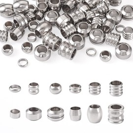 Spritewelry 72Pcs 12 Style Stainless Steel Large Hole Column Beads Metal Grooved Barrel Tube Beads Rondelle European Beads Loose Spacer Beads for Bracelets Necklace Jewelry Making