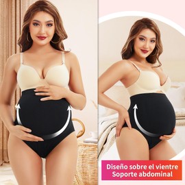 Eleady Calzones de Embarazo de Soporte Abdominal sin Costuras para Mujeres con Vientre en Crecimiento - Paquete de 3 Calzones Modeladores de Cintura Alta - X-Grande(2*Negro+1*Beis)