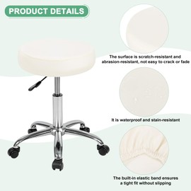 M METERXITY 4-Pack Bar Stool Covers Round, for 12-14 Inch Chair Waterproof PU Seat Covers with Elastic Bands for Bar Stool/Round Cushion [Beige]