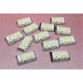60 Gold Oh Baby Girl Baby Shower Miniatures Candy Bar Wrapper, Its a Girl Baby Shower Miniatures Candy Bar Stickers, White and Gold