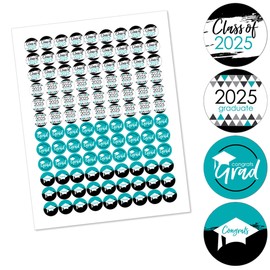Big Dot of Happiness 2025 Teal Graduation Party Round Candy Sticker Favors - Labels Fit Chocolate Candy (1 Sheet of 108)