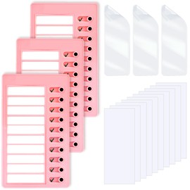3 Pieces to Do List Checklist Boards, Plastic Memo Boards, Detachable Message Boards Checklist Slider, Schedule Planning Boards with 3 Acrylic Adhesive, 10 Cardstock(Pink)