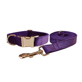 Velvet Dog Collar and Leash Set, Soft & Comfy Dog Collar and Leash, Heavy Duty Metal Buckle Adjustable Collars for Small Medium Large Dogs Training & Walking(XL-Collar Girth: 14.5"-23.6", Dark Purple)