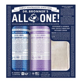 Dr. Bronner's | Set de regalo con 2 best sellers: jabón de castilla menta, jabón de lavanda y estropajo de fibra natural