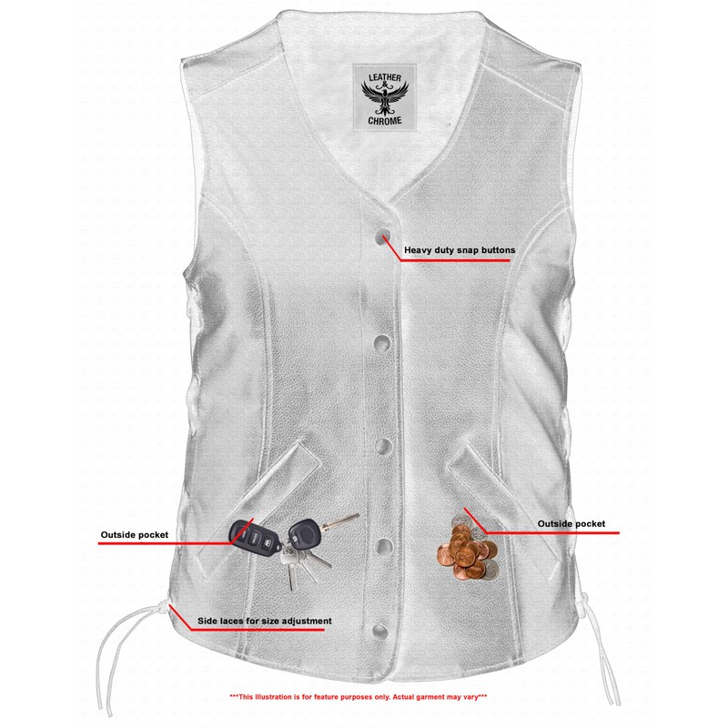 Women's Motorcycle Leather Vest With Longer Cut and Dual Gun