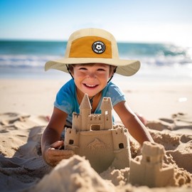 Kids Sun Hat UPF 50+ Quick Dry Foldable Bucket Hat Lightweight Adjustable Safari Fishing Hat for Boys Girls Outdoor 4-8 Years Khaki Orange