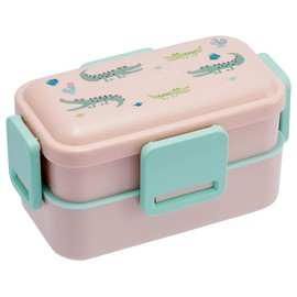 Skater PFLW4AG-A Ag+ Silver Ion, Antibacterial, Fluffy, Dome-Shaped Lid, 2-Tier Lunch Box, 20.3 fl oz (600 ml), Crocodile