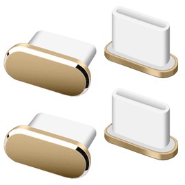 Type-C Cap Connector Cover Metal Rubber Sandproof Dustproof Protective Cover Charging Port Connector Dust Plug for Smartphone 4pcs (Gold)