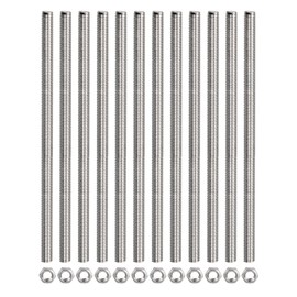 Rebower Fully Threaded Rod (with 12 Pcs Hex Nuts),Stainless Steel Fully Threads Studs[for Assembly Fastening] - M5 x 350mm,0.8mm Pitch/ Silver/ 12 Pcs